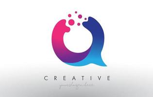 q Briefdesign mit kreativen Punkten, Blasenkreisen und blau-rosa Farben vektor