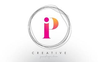 künstlerisches p-Brief-Logo-Design mit kreativem kreisförmigem Drahtrahmen um ihn herum vektor