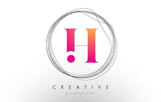 künstlerisches h-Brief-Logo-Design mit kreativem kreisförmigem Drahtrahmen darum herum vektor