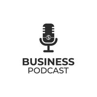 Business-Podcast-Logo mit Mikrofon, Mikrofon, Dollar-Münzen-Symbolkombination vektor