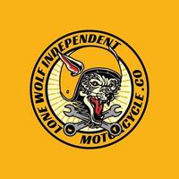 vintage motorcykel garage lone wolf logotyp badge illustration vektor