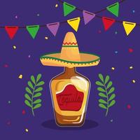 mexikanische Tequila-Flasche mit Hutvektordesign vektor