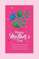 Blume mit Blättern Karte des glücklichen Muttertagsvektordesigns vektor