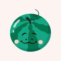 Cartoon-Wassermelone mit lustigem Gesicht. leckerer Sommersnack. flache Vektorillustration. vektor