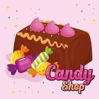 affisch av godisbutik med tårtchoklad och godis vektor