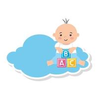 süßes Baby mit Würfelspielzeug in der Wolke vektor