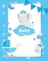 Babypartykarte mit Elefanten und Symbolen vektor