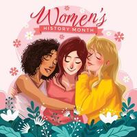 Konzept des Monats der Frauengeschichte mit Mädchen, die sich umarmen vektor