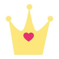söt krona med hjärtat isolerade ikon vektor