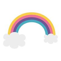 söt regnbåge med moln isolerade ikon vektor