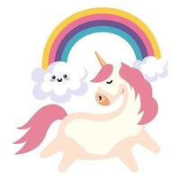 süßes Einhorn im Regenbogen-Kawaii-Stil vektor