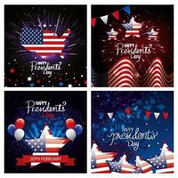 Set Poster von Happy Presidents Day mit Dekoration vektor