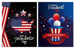 Set Poster von Happy Presidents Day mit Dekoration vektor