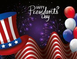 Happy Presidents Day mit Flagge USA und Zylinder vektor