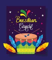 affisch av brasiliansk karneval med trumma och dekoration vektor