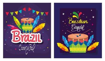 uppsättning affisch karneval Brasilien med dekoration vektor