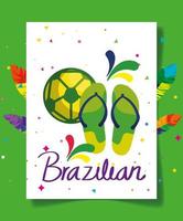 affisch av brasiliansk karneval med flip flops och boll fotboll vektor