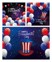 Set Poster von Happy Presidents Day mit Dekoration vektor