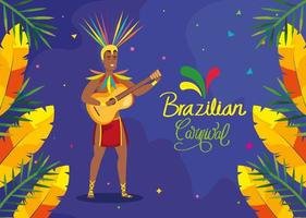 affisch av brasiliansk karneval med exotiska dansare man och dekoration vektor