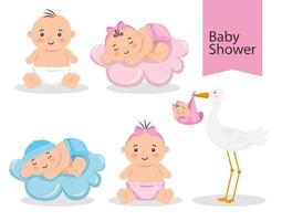 ange söta ikoner för baby shower vektor