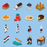 Ungern Isometric Touristic Icons Set vektor