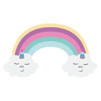 süßer Regenbogen mit Wolken Einhorn im Kawaii-Stil vektor