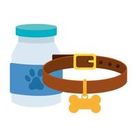 Flasche Hund Medizin mit Halsband isoliert Symbol vektor