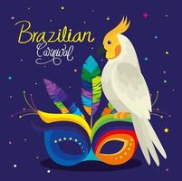 affisch av karneval brasilianska med papegoja och mask vektor
