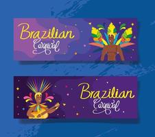 Set von Plakaten Karneval Brasilien mit Dekoration vektor