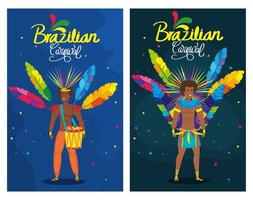 uppsättning affisch karneval Brasilien med dekoration vektor