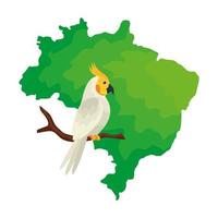 Karte von Brasilien mit Papageienvogel isolierte Ikone vektor