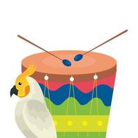 trumma med papegoja fågel isolerade ikon vektor