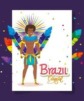 Plakat des brasilianischen Karnevals mit exotischem Tänzer und Dekoration vektor