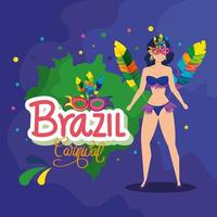 affisch av karneval Brasilien med exotisk dansare kvinna med dekoration vektor