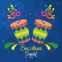Plakat von Karneval Brasilien mit Trommeln und Dekoration vektor