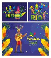 set affisch av brasiliansk karneval med dekoration vektor