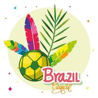 affisch av karneval Brasilien med boll fotboll och dekoration vektor