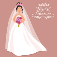 Braut im weißen Kleid mit Blumenstrauß vektor