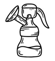 Milchpumpe für Frauenmilch während der Stillzeit und Stillzeit, Vektor-Skizzen-Doodle-Symbol. Schwangerschafts- und Spezialfütterungsgeräte vektor