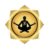 schwarze Yoga-Silhouette, Lotus, altes hinduistisches Mantra om. Yoga-Symbol. Vektor-Illustration. vektor