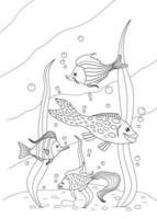 vier süße Cartoon-Fische im Ozean. für Malbuch. Vektor-Illustration. vektor