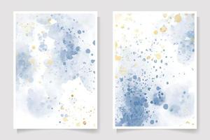 vacker marinblå och gyllene akvarell våttvätt stänk 5x7 inbjudningskort bakgrundsmallsamling vektor
