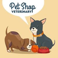 Tierhandlung Veterinär mit süßen Hunden und Symbolen vektor