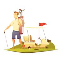 Golfplatz-Spieler-Retro- Karikatur-Ikone vektor