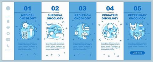 onkologi onboarding vektor mall. kirurgisk och strålbehandling av cancer. responsiv mobilwebbplats med ikoner. medicinsk och veterinär onkologi. webbsida genomgång steg skärmar. rgb färg koncept