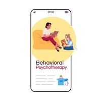 Verhaltenspsychotherapie-Cartoon-Smartphone-Vektor-App-Bildschirm. Kindertherapie. Psychoanalyse. Handy-Display mit flachem Charakter-Design-Mockup. Anwendung Telefon süße Schnittstelle vektor