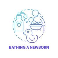 Baden Neugeborenes blaues Farbverlauf Konzept Symbol. Babyhygiene abstrakte Idee dünne Linie Illustration. Baden Sie zweimal pro Woche mit dem Baby. Kinderbadewanne. Hautpflege. Vektor isolierte Umriss-Farbzeichnung