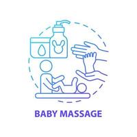 Babymassage blaues Gradientenkonzept-Symbol. Reiben des Säuglingskörpers abstrakte Idee dünne Linie Illustration. Bindung zwischen Mutter und Kind. massieren, um das Baby zu beruhigen. Vektor isolierte Umriss-Farbzeichnung