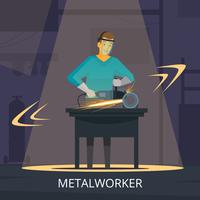 Metalworker Production Process Flat Retro Poster vektor