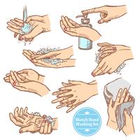 Skizze Hände waschen Hygiene Set vektor